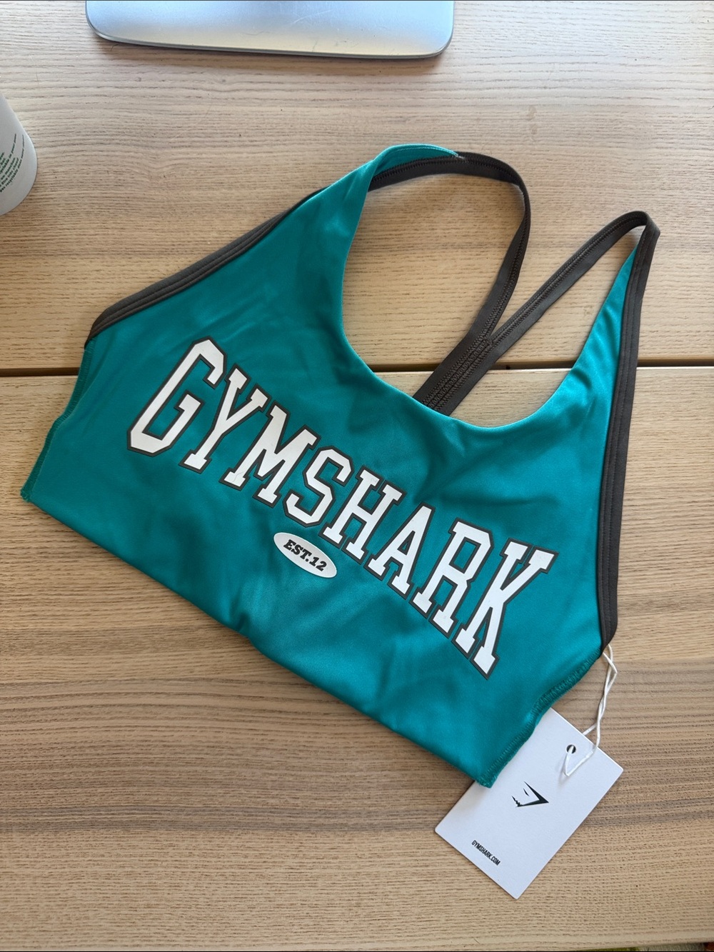 Gymshark Teal Athletic Sports Bra with Grey Trim